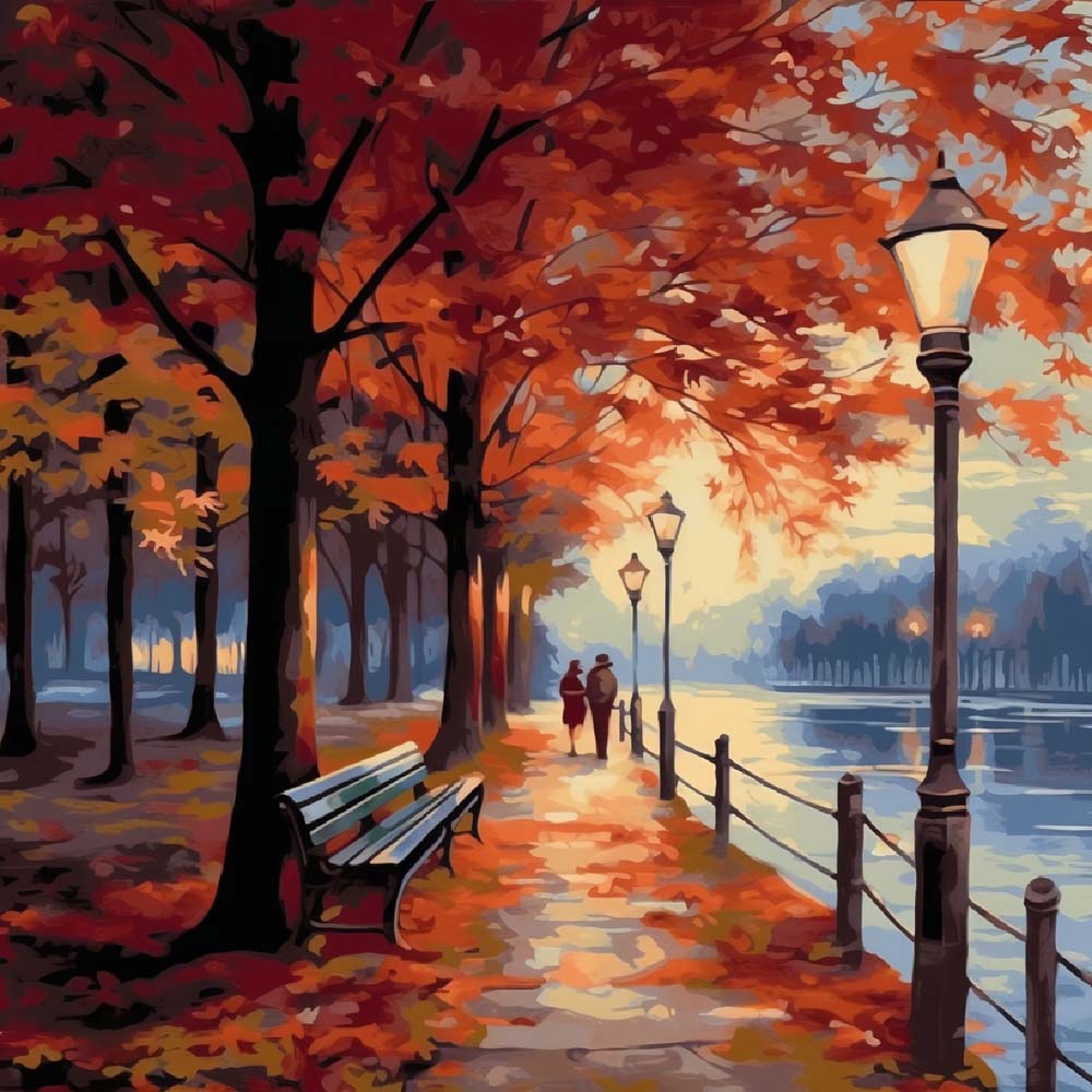 Stel onder de Rode Esdoornboom Diamond Painting
