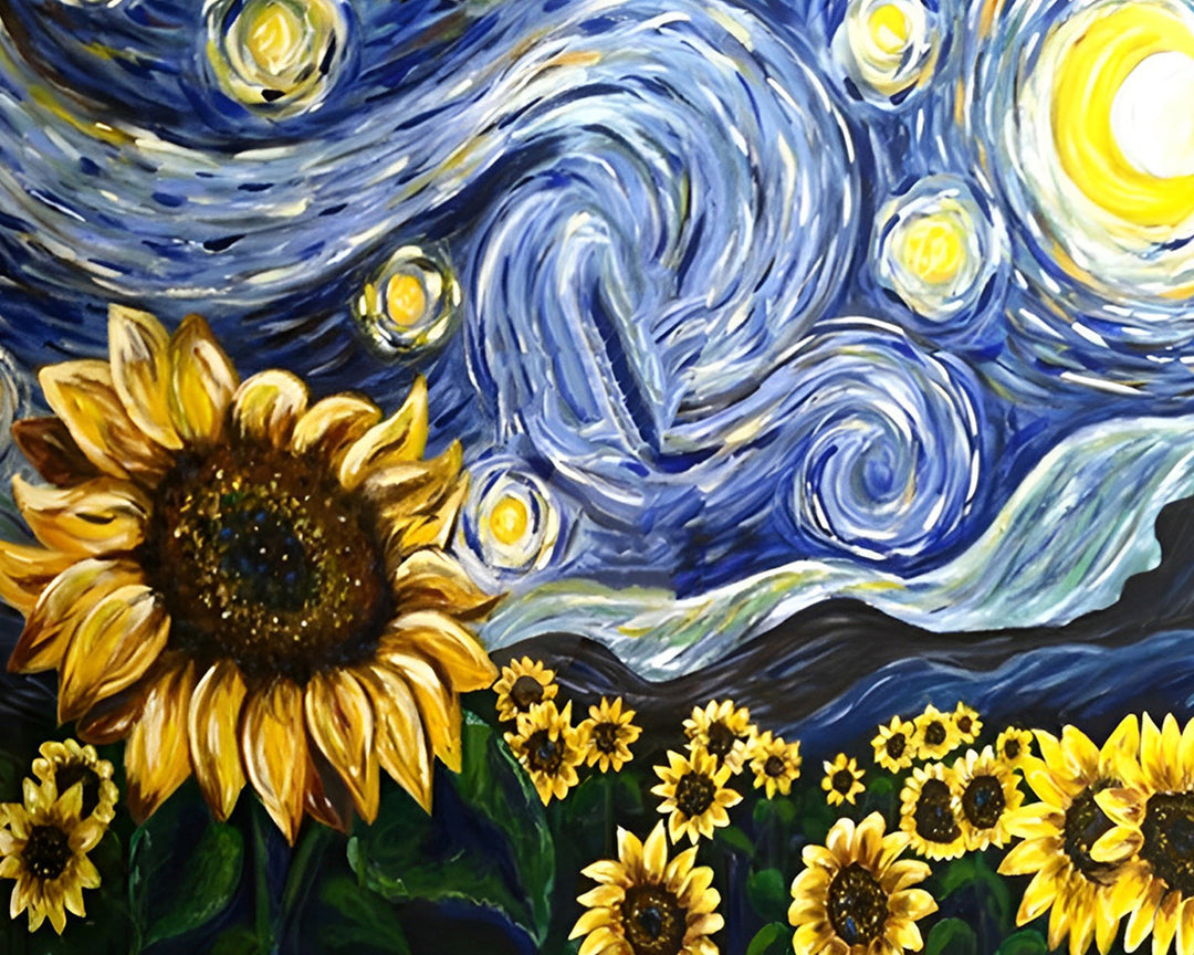 Sterrenhemel en Zonnebloemen Diamond Painting