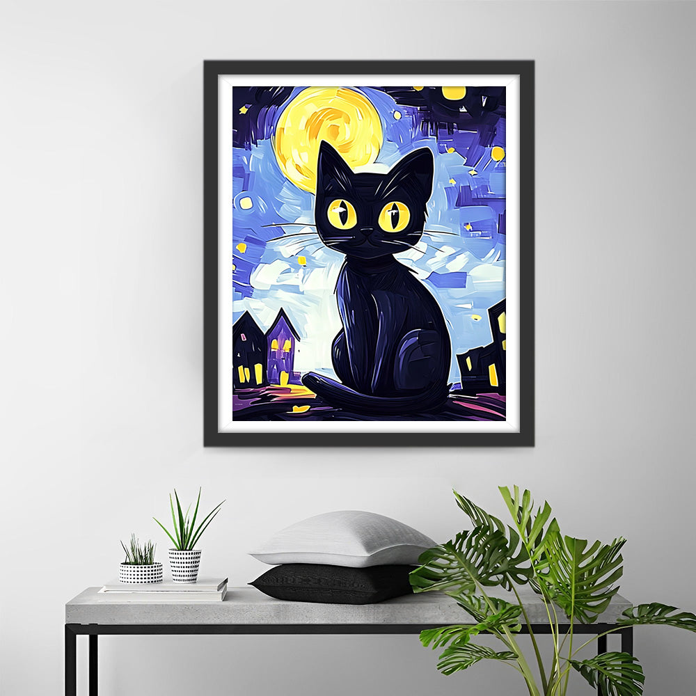 Sterrennacht Zwarte Kat Diamond Painting