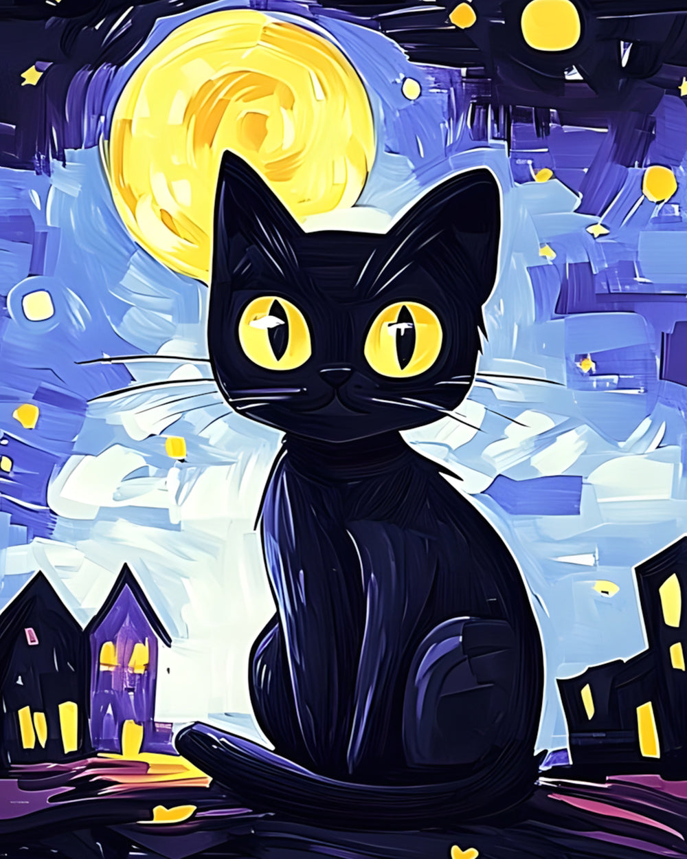Sterrennacht Zwarte Kat Diamond Painting