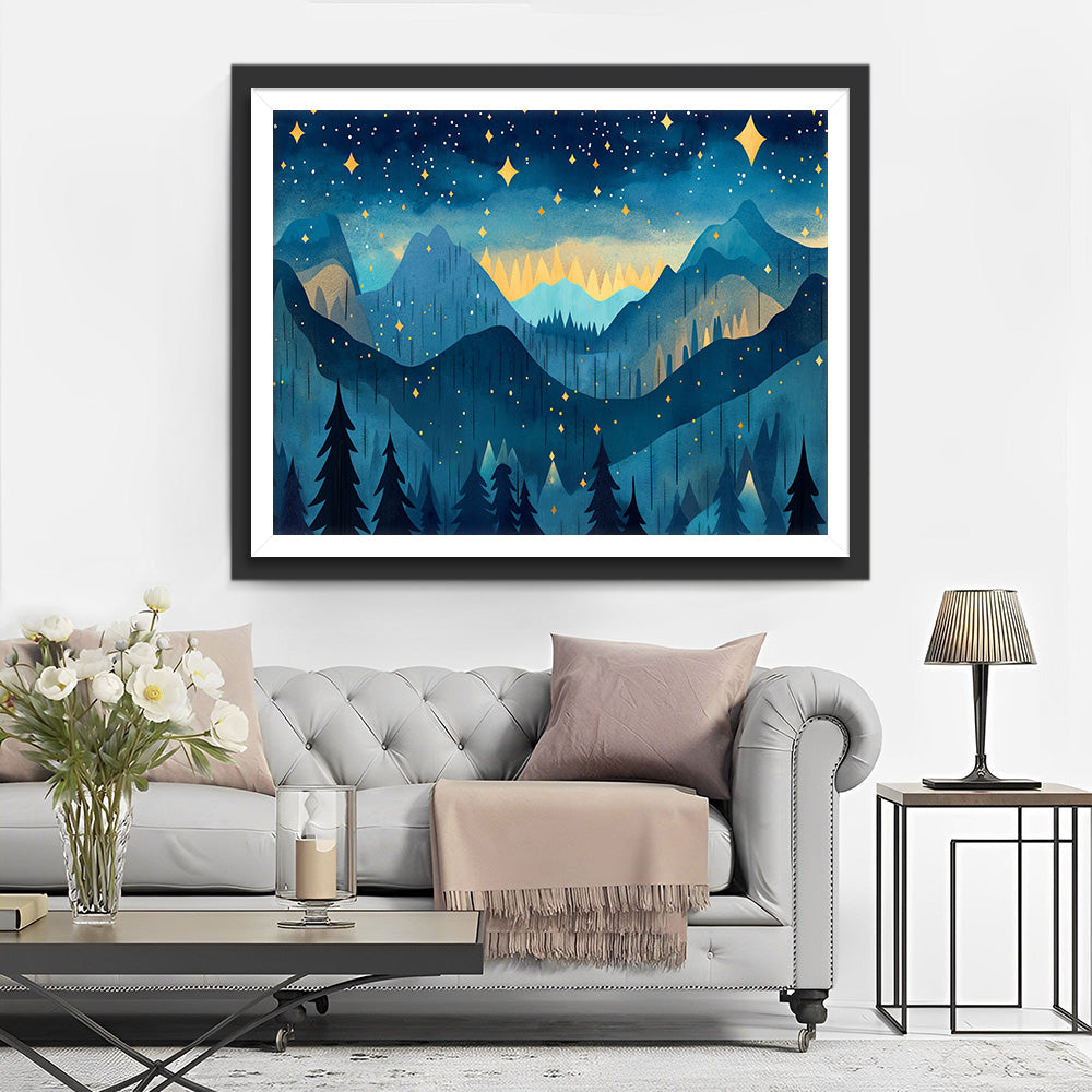 Stille Bergen onder de Sterrenhemel Diamond Painting