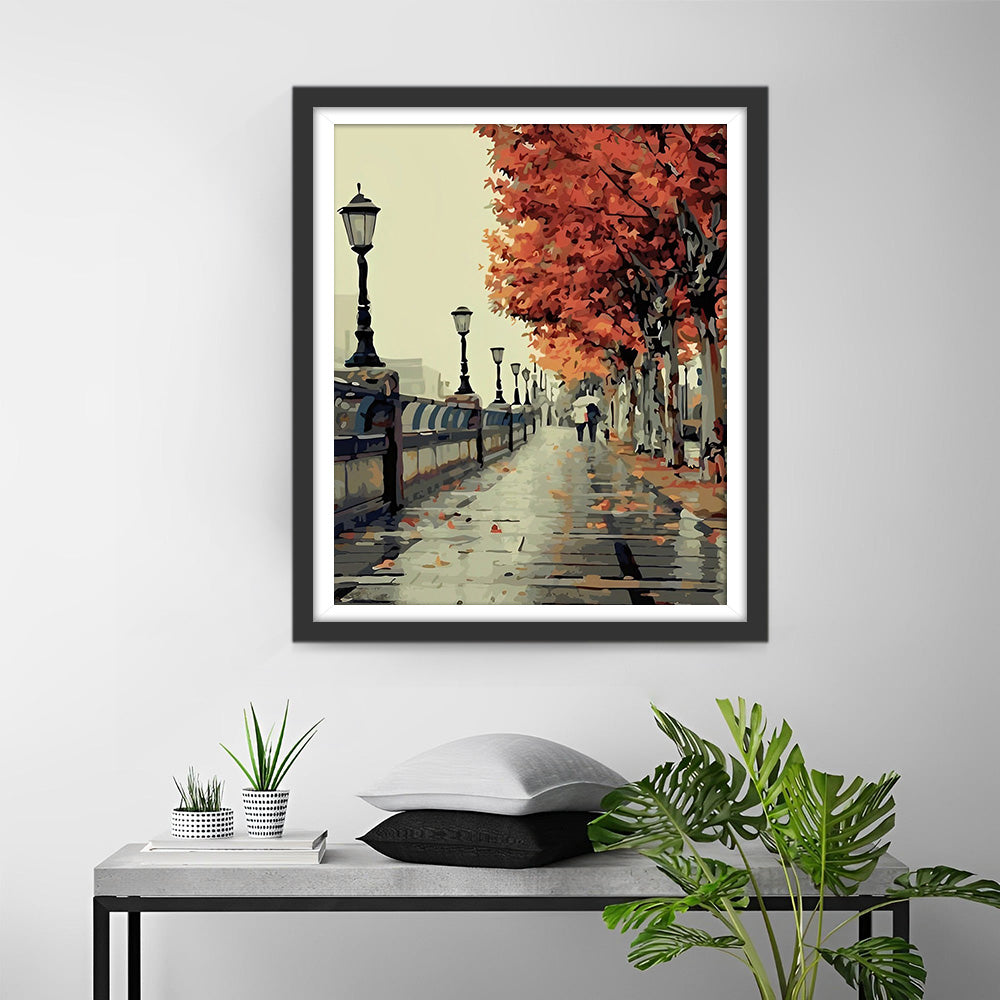 Straat na Regen in de Herfst Diamond Painting