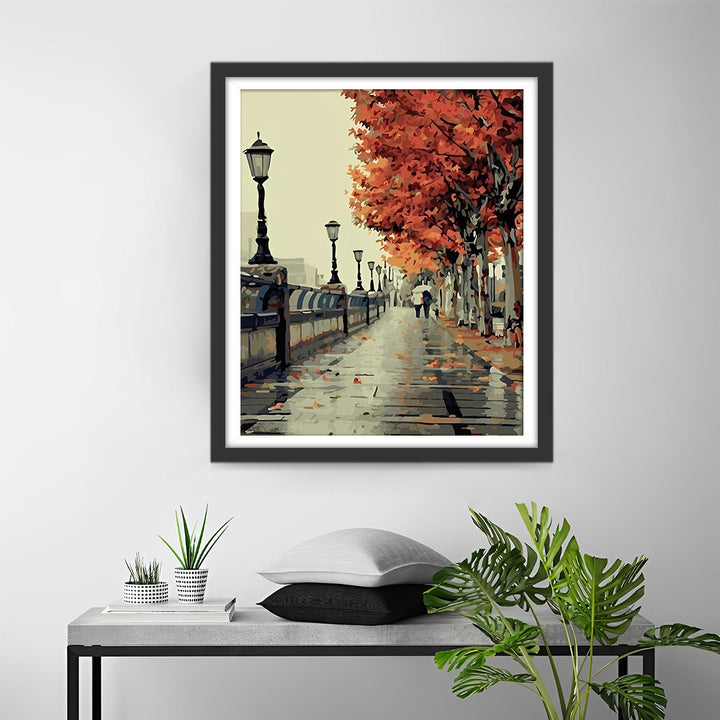 Straat na Regen in de Herfst Diamond Painting