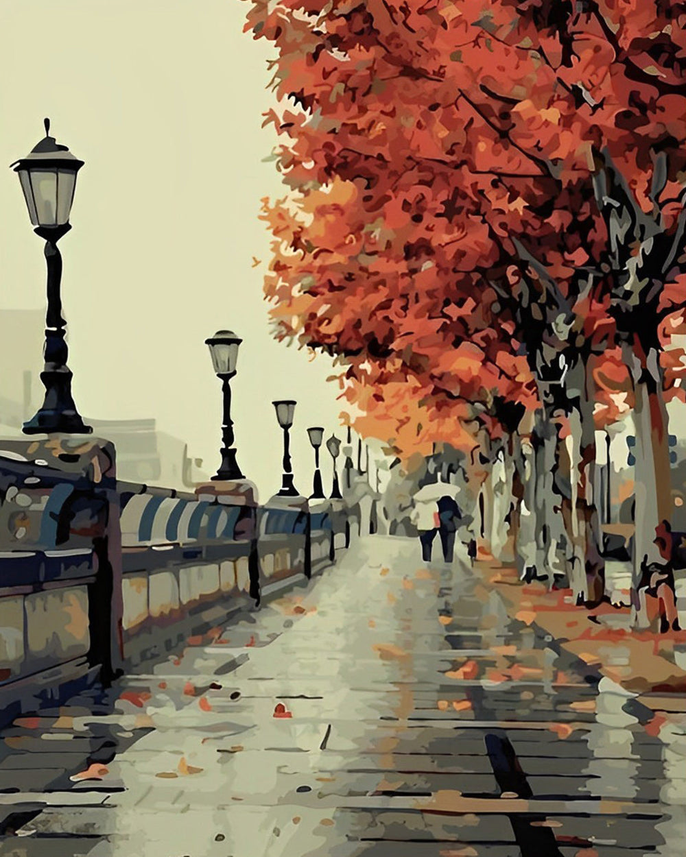 Straat na Regen in de Herfst Diamond Painting