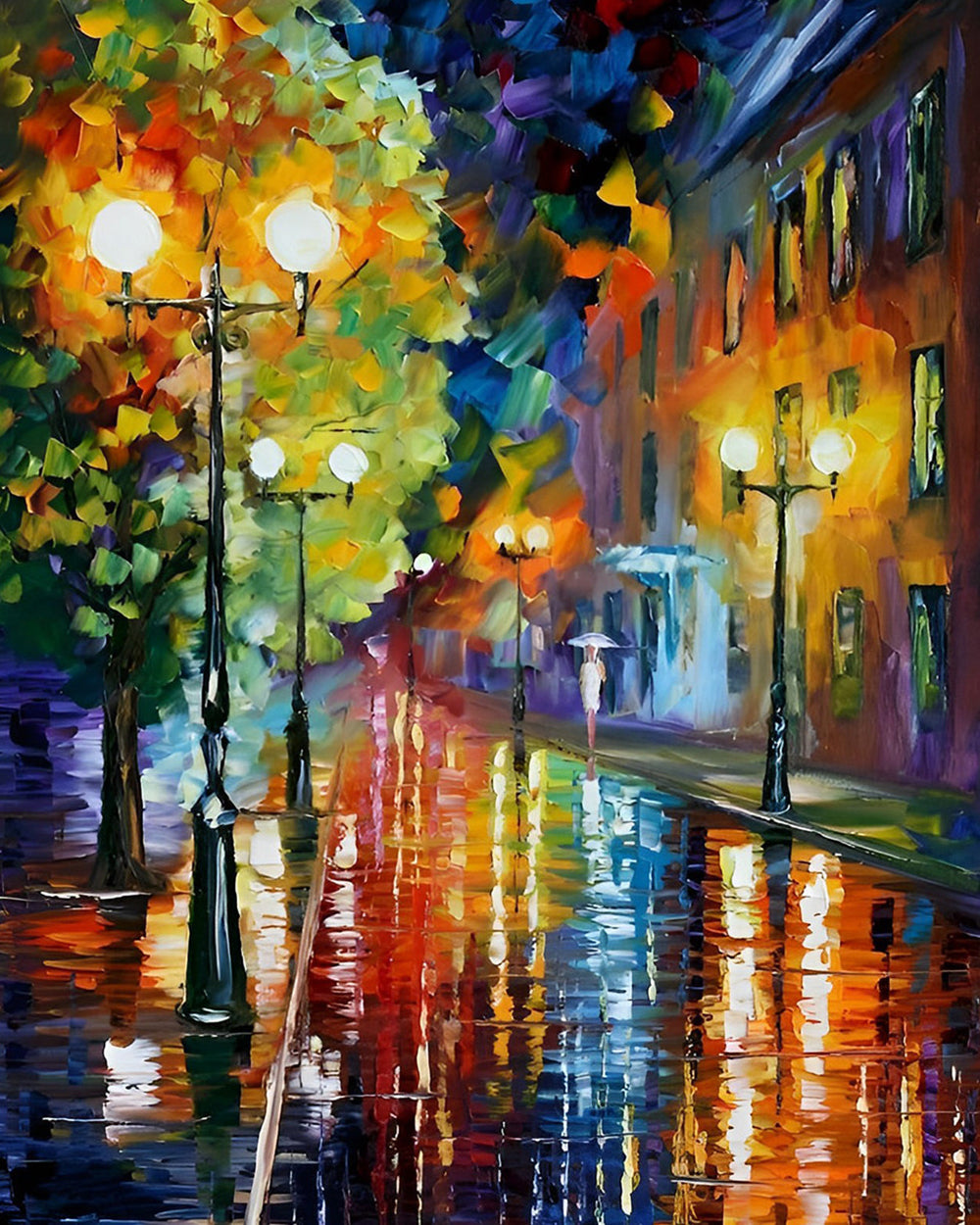 Straatlantaarns in de Regen 's Nachts Diamond Painting