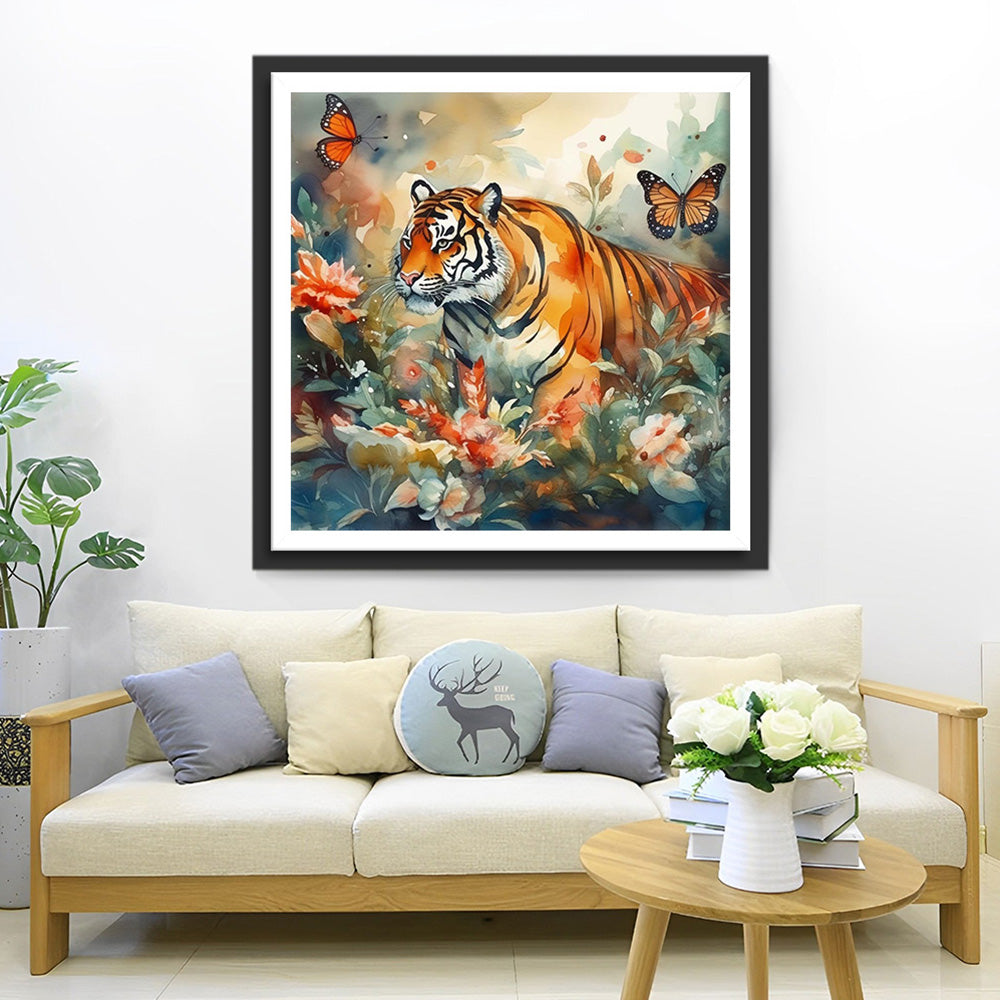 Tijger die Vlinders Achtervolgt Diamond Painting