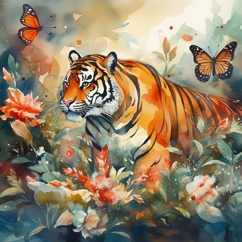 Tijger die Vlinders Achtervolgt Diamond Painting