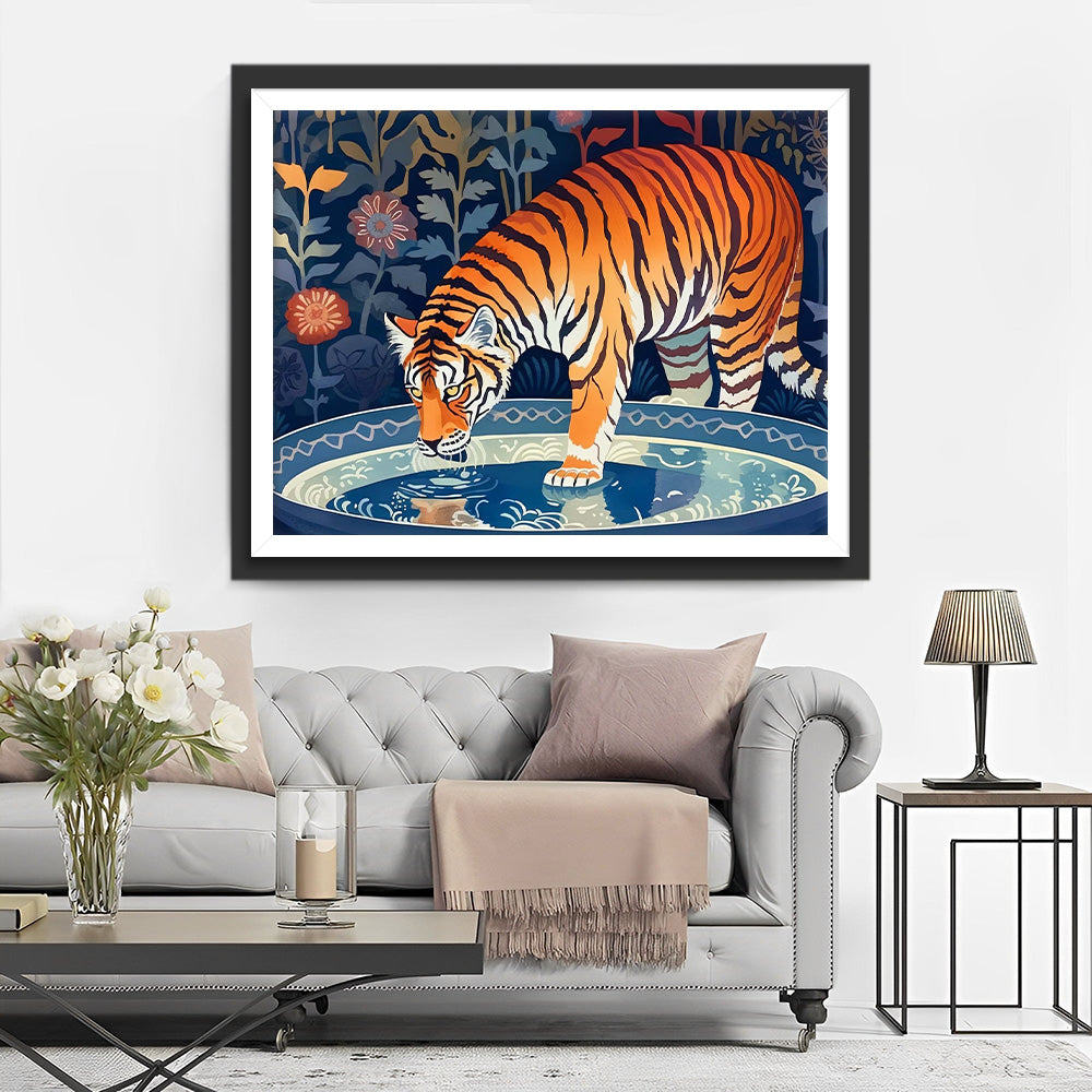 Tijger die Water Drinkt Diamond Painting