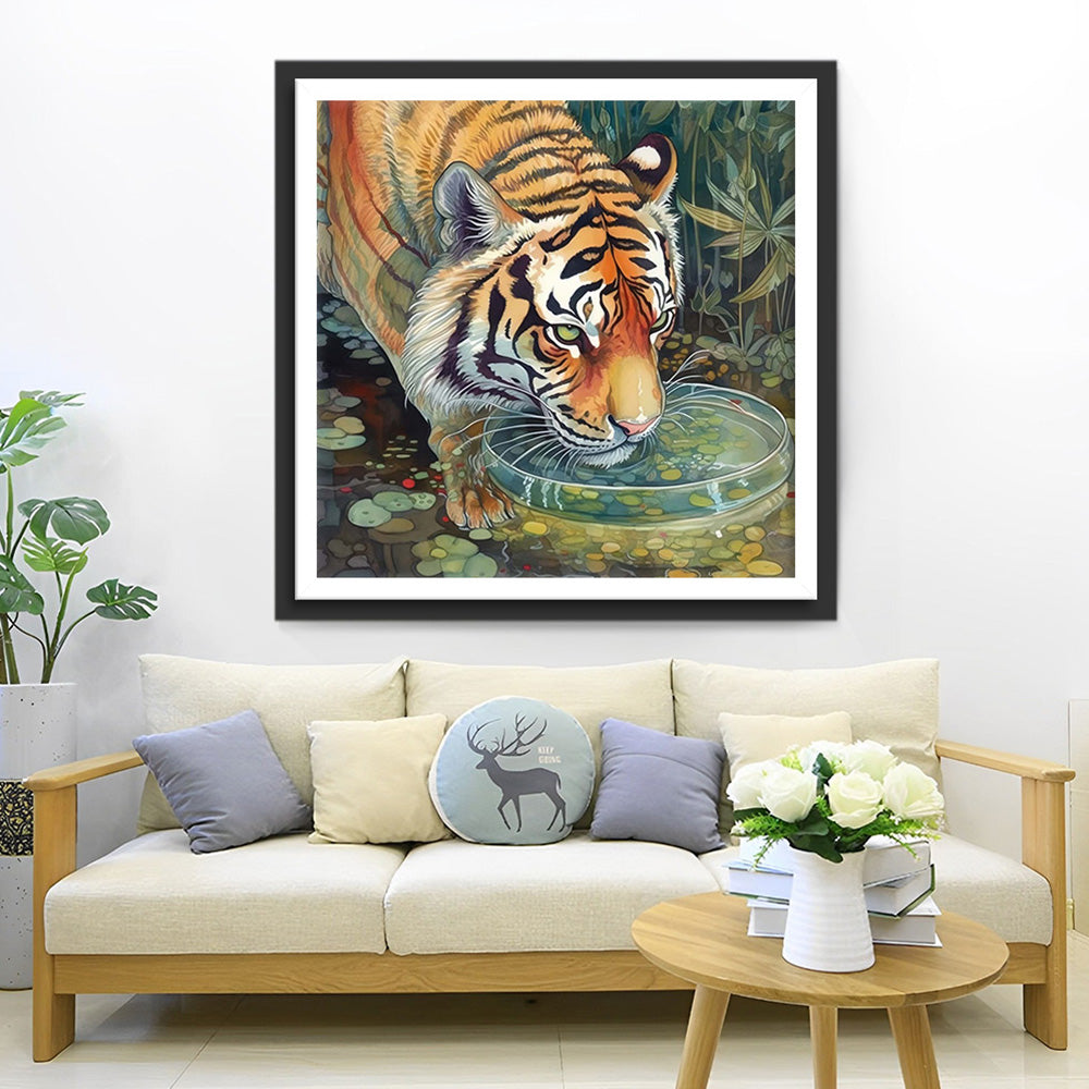Tijger die Water Drinkt Diamond Painting