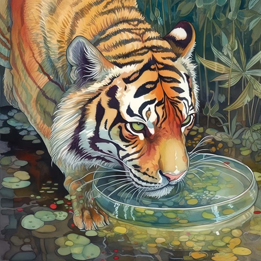 Tijger die Water Drinkt Diamond Painting