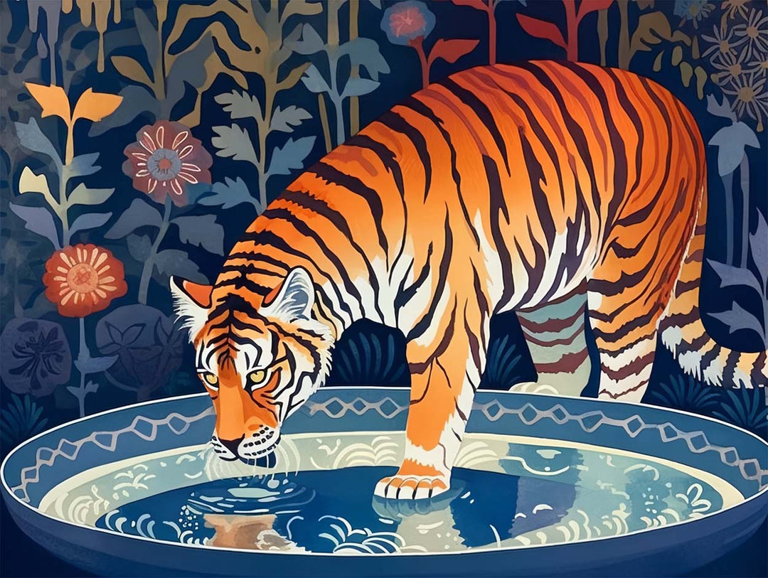 Tijger die Water Drinkt Diamond Painting