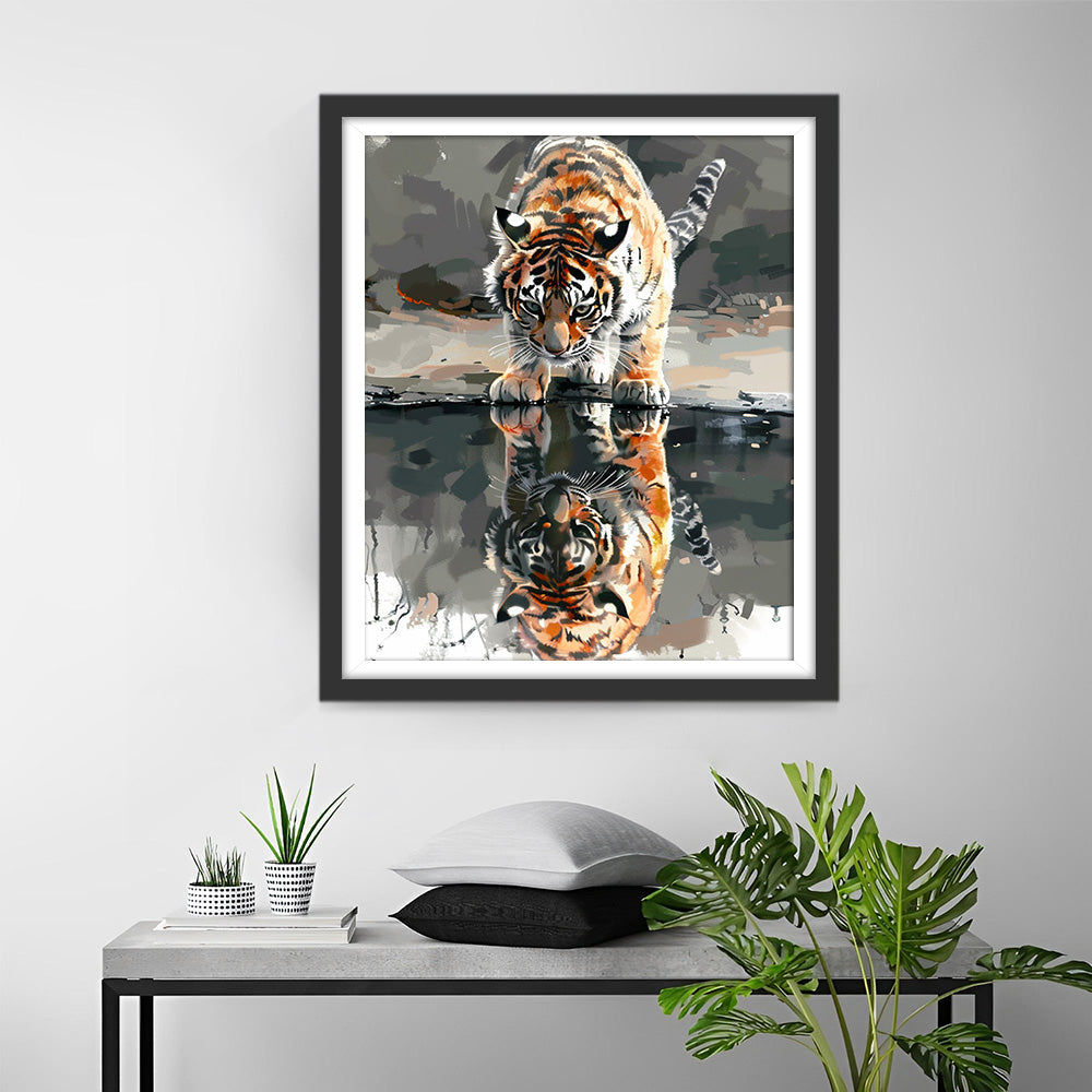 Tijger en Reflectie in Water Diamond Painting