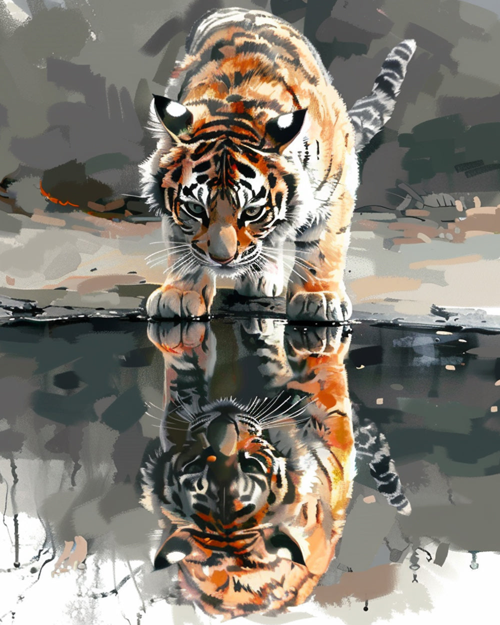 Tijger en Reflectie in Water Diamond Painting