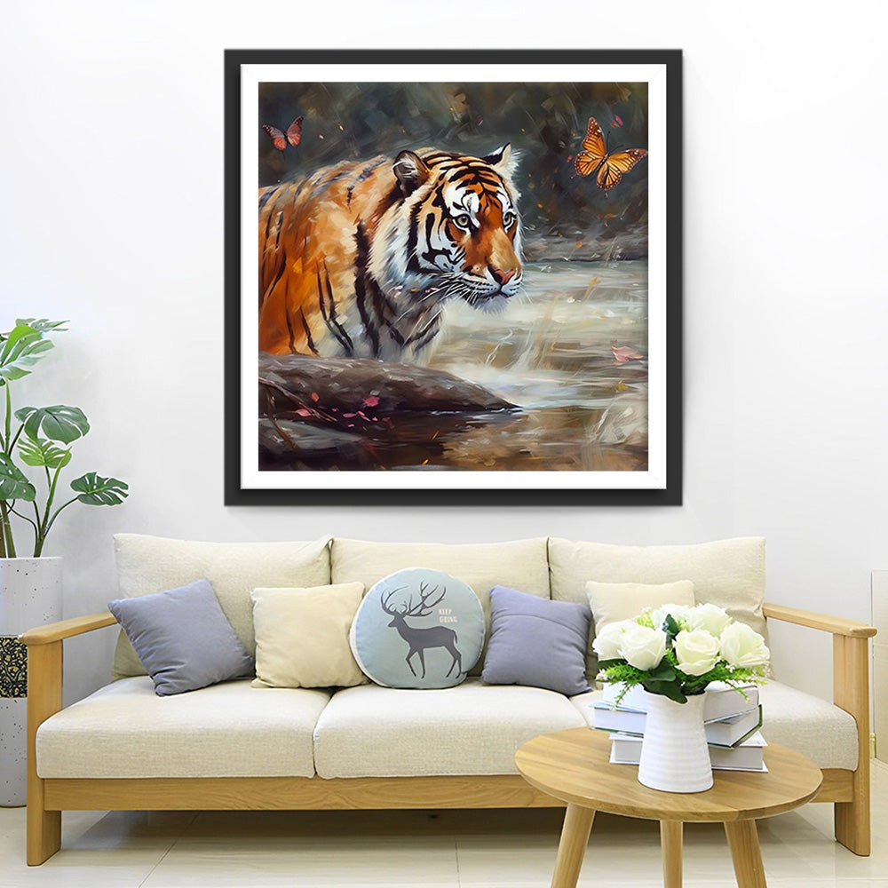 Tijger en Vlinder in Water Diamond Painting
