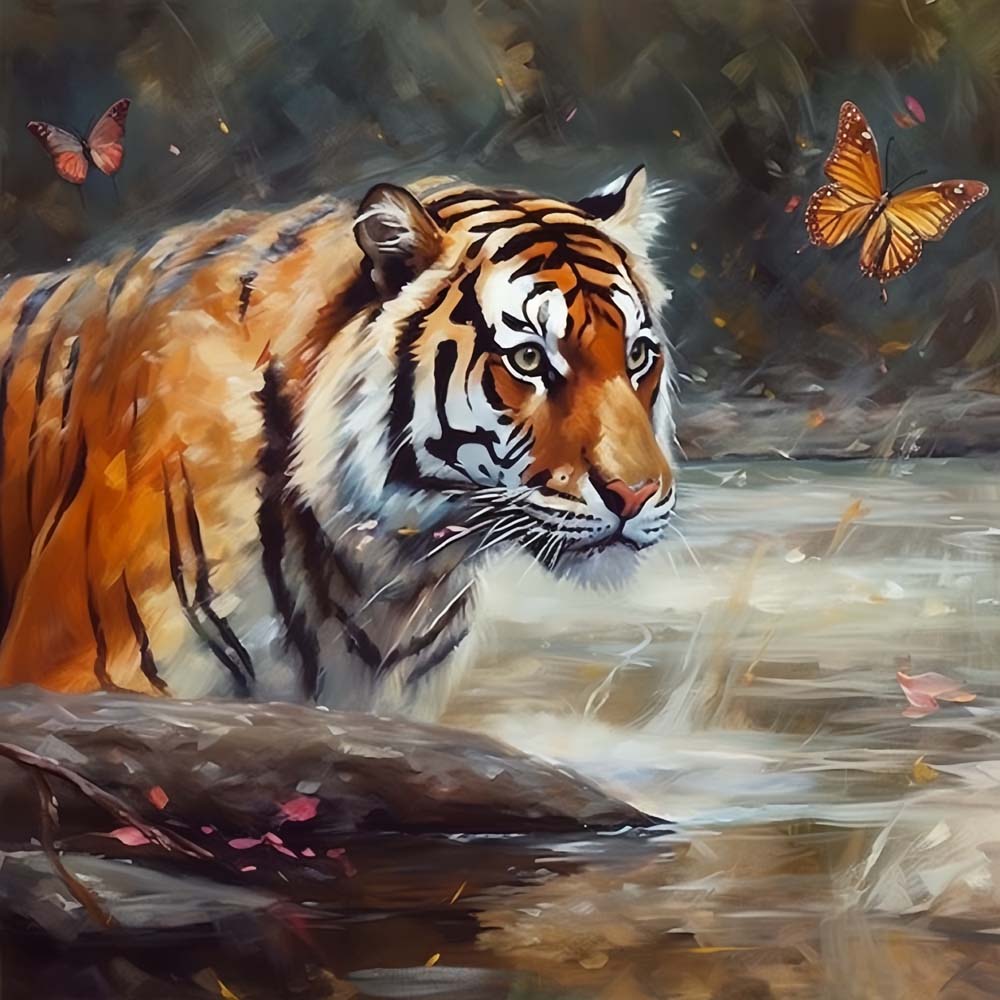 Tijger en Vlinder in Water Diamond Painting