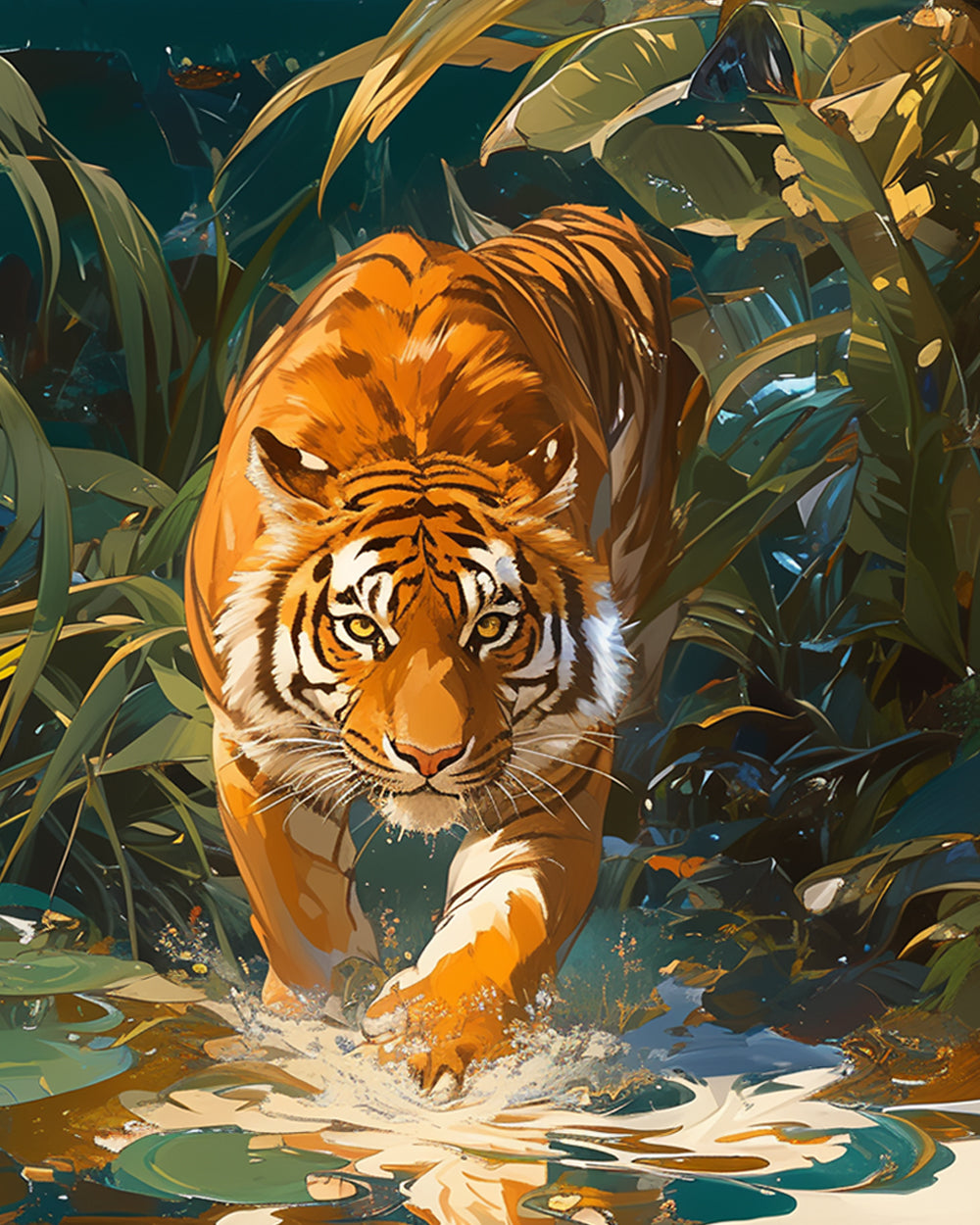 Tijger in de Beek Diamond Painting