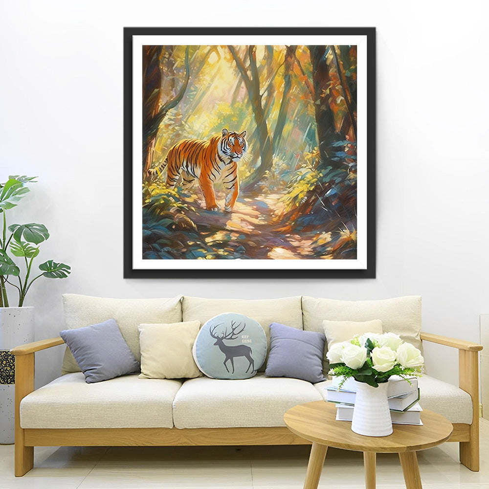 Tijger in het Bos onder de Zon Diamond Painting