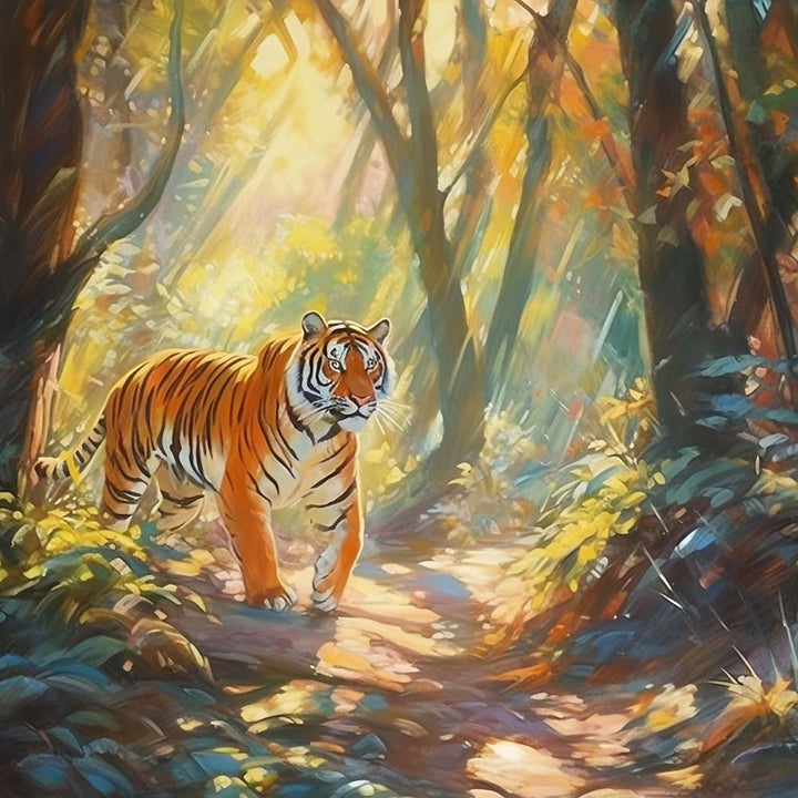 Tijger in het Bos onder de Zon Diamond Painting