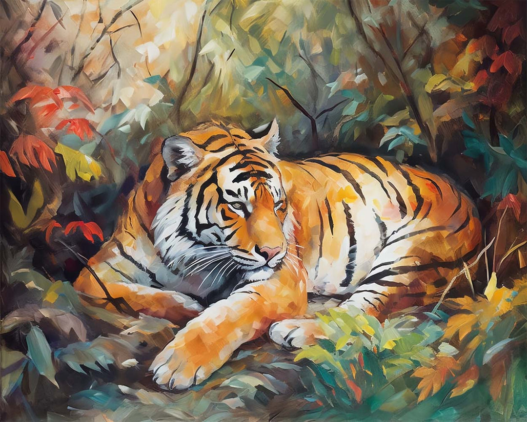 Tijger Liggend in het Jungle Diamond Painting