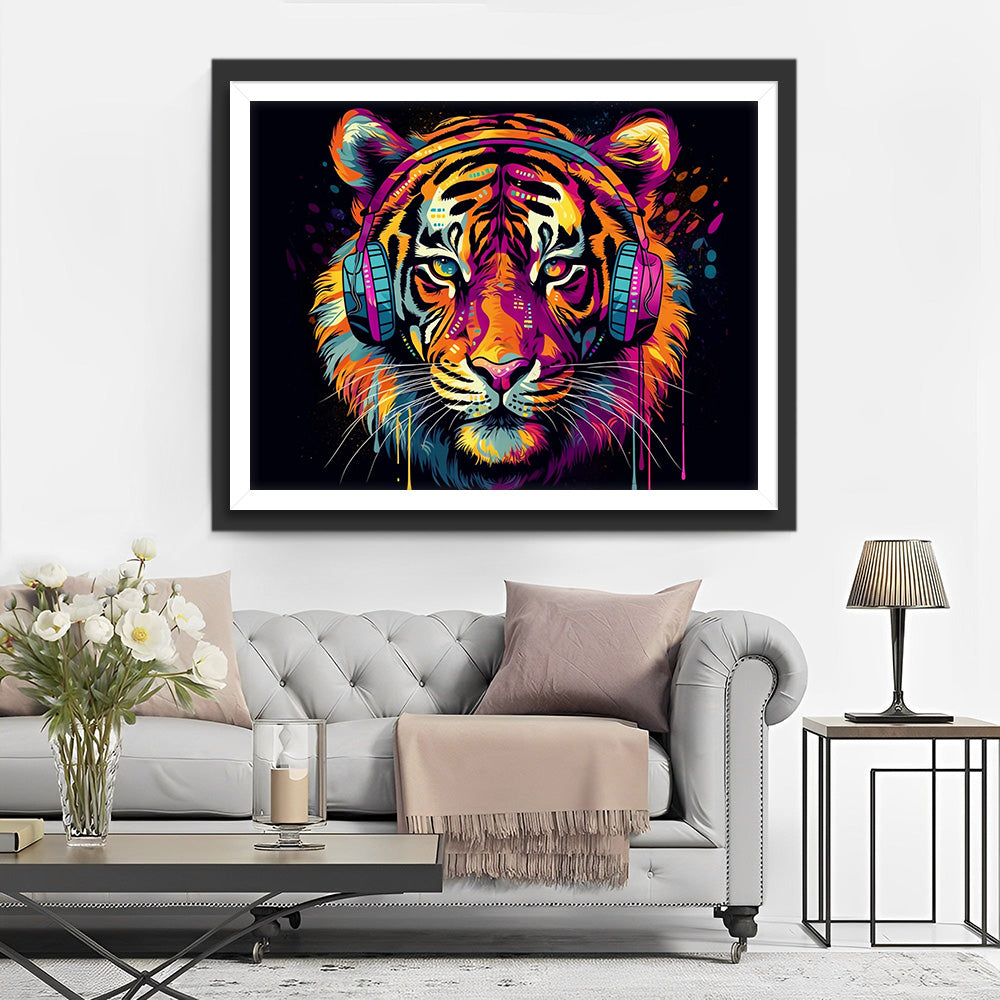 Tijger met Koptelefoon Diamond Painting