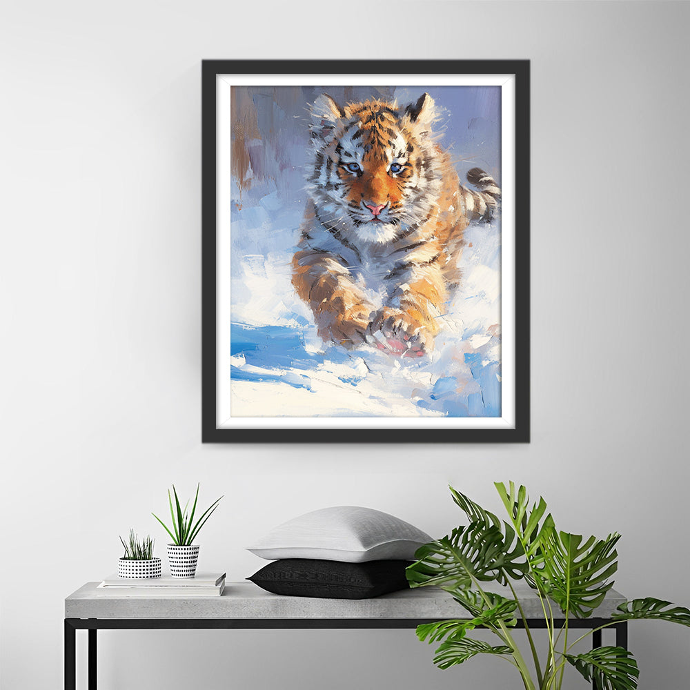 Tijger Rent in de Sneeuw Diamond Painting