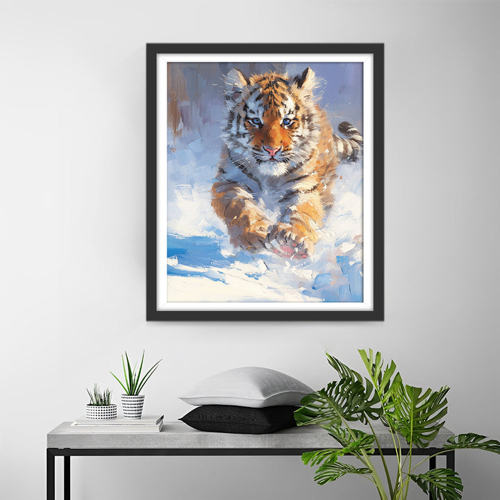 Tijger Rent in de Sneeuw Diamond Painting