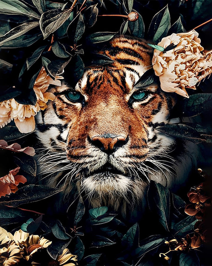Tijger Verborgen in de Bloemen Diamond Painting