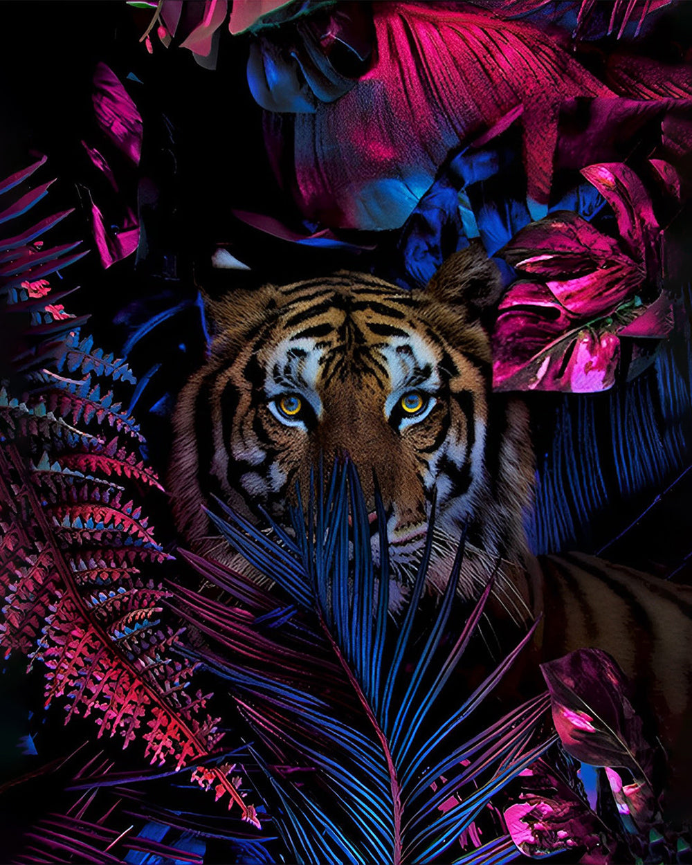 Tijger Verborgen in de Rode Bladeren Diamond Painting