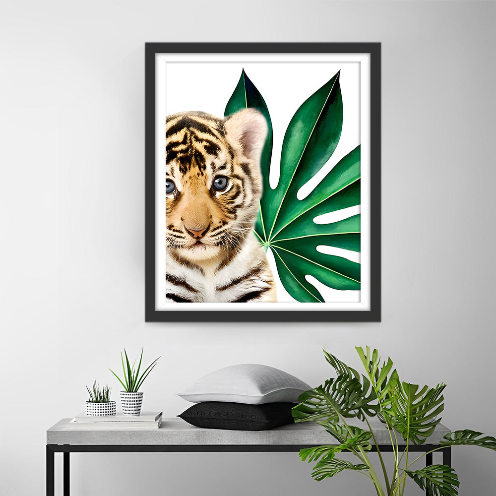 Tijgerbaby en Blad Diamond Painting