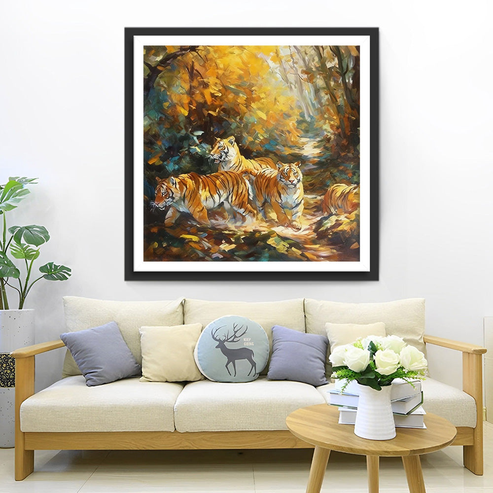 Tijgers in het Herfstbos Diamond Painting