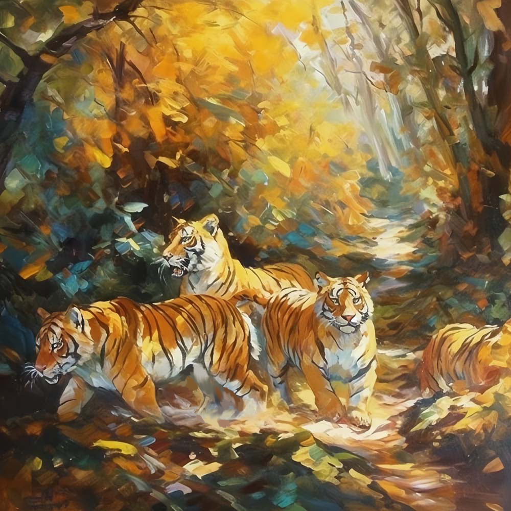 Tijgers in het Herfstbos Diamond Painting