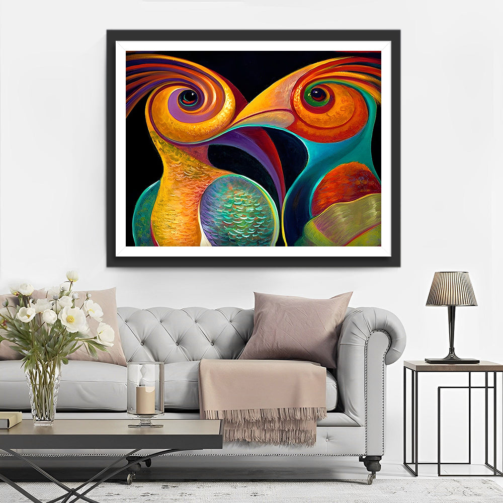 Twee Abstracte Vogels Diamond Painting