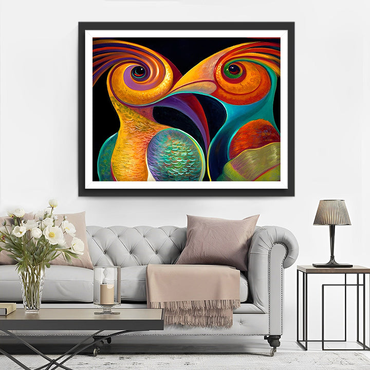 Twee Abstracte Vogels Diamond Painting