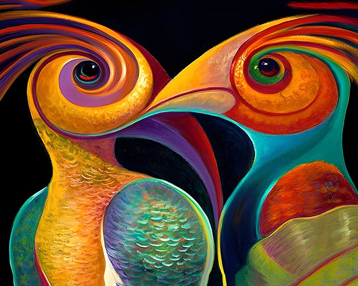 Twee Abstracte Vogels Diamond Painting