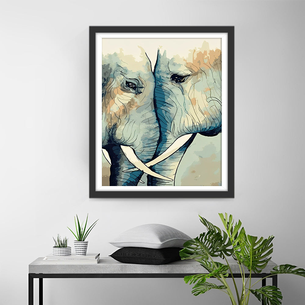 Twee Angstige Olifanten Diamond Painting