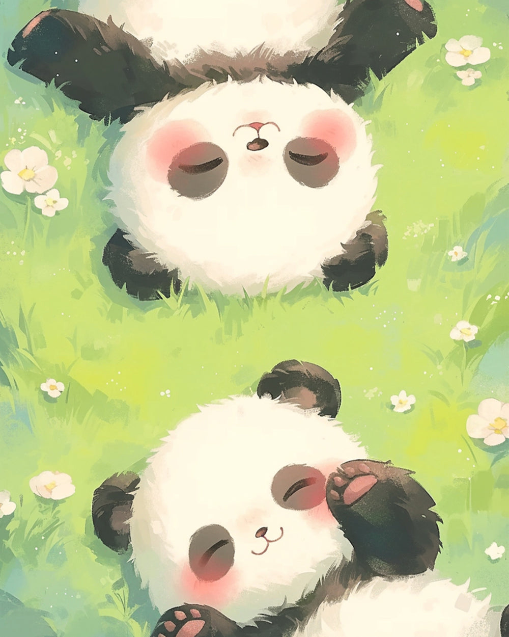 Twee Babypanda's Liggend op het Gras Diamond Painting