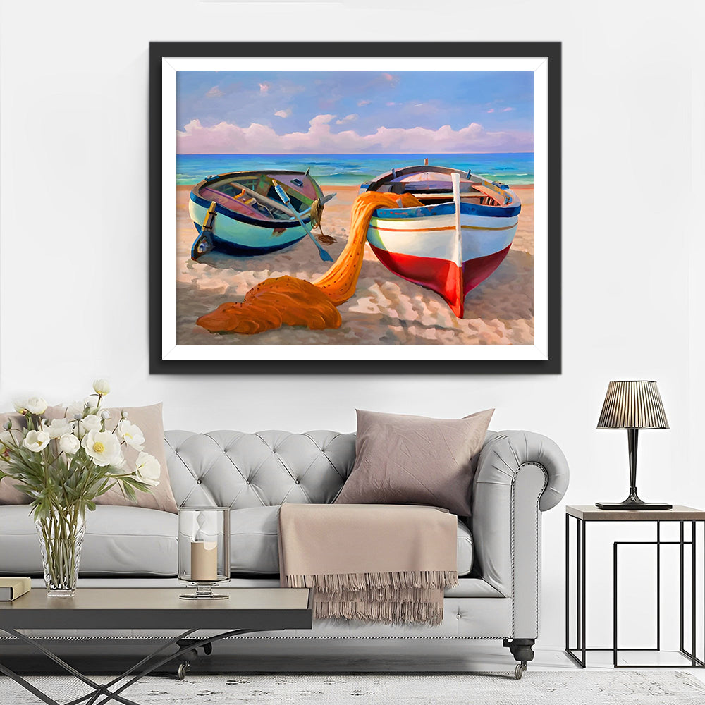 Twee Boten op het Strand Diamond Painting