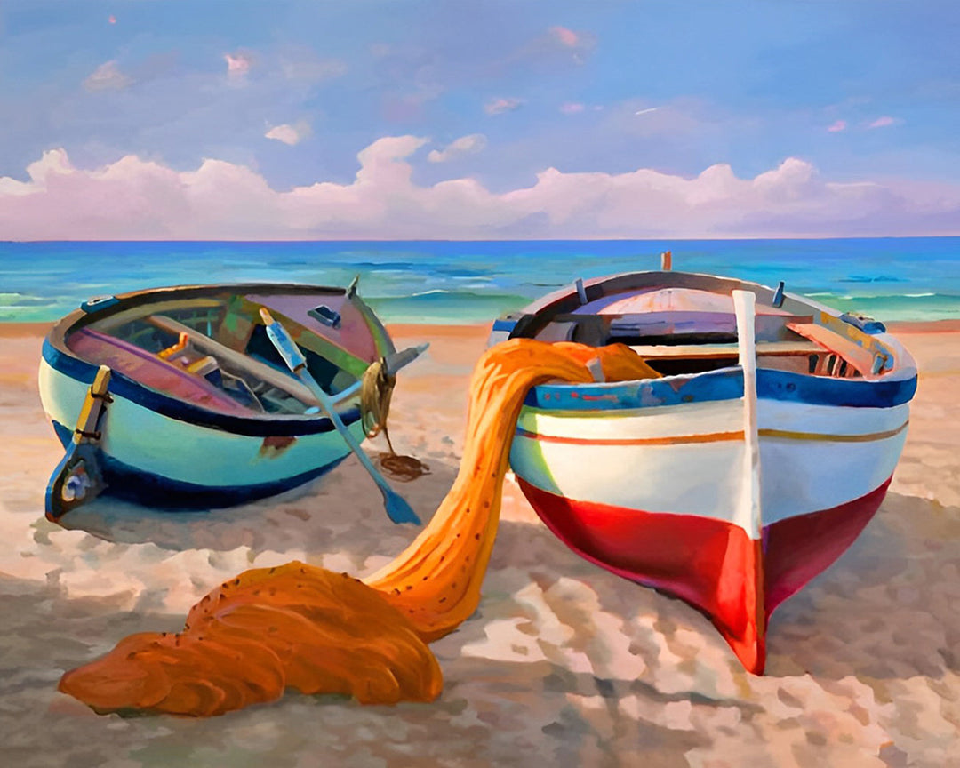 Twee Boten op het Strand Diamond Painting
