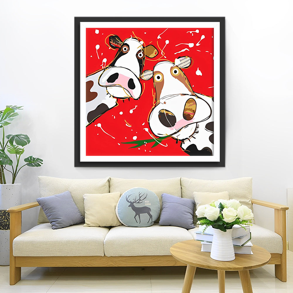Twee Cartoon Koeien Diamond Painting