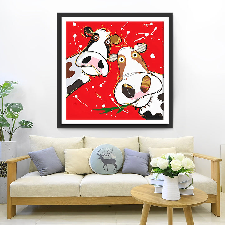 Twee Cartoon Koeien Diamond Painting