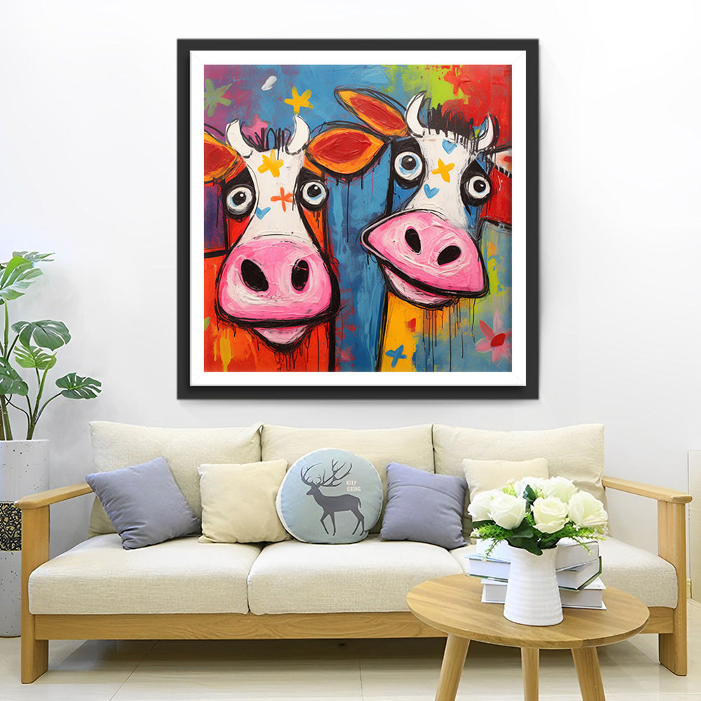 Twee Cartoon Koeien Diamond Painting