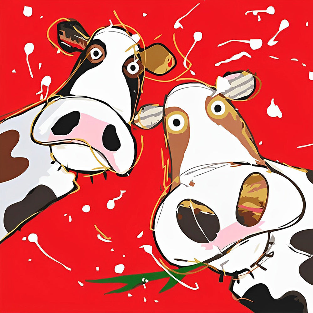 Twee Cartoon Koeien Diamond Painting