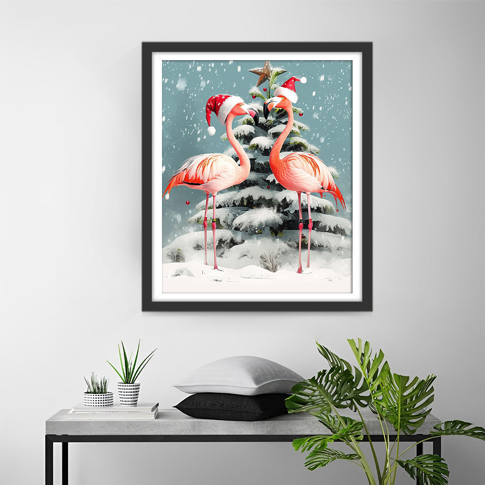 Twee Flamingo's voor de Kerstboom Diamond Painting