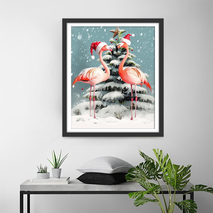 Twee Flamingo's voor de Kerstboom Diamond Painting
