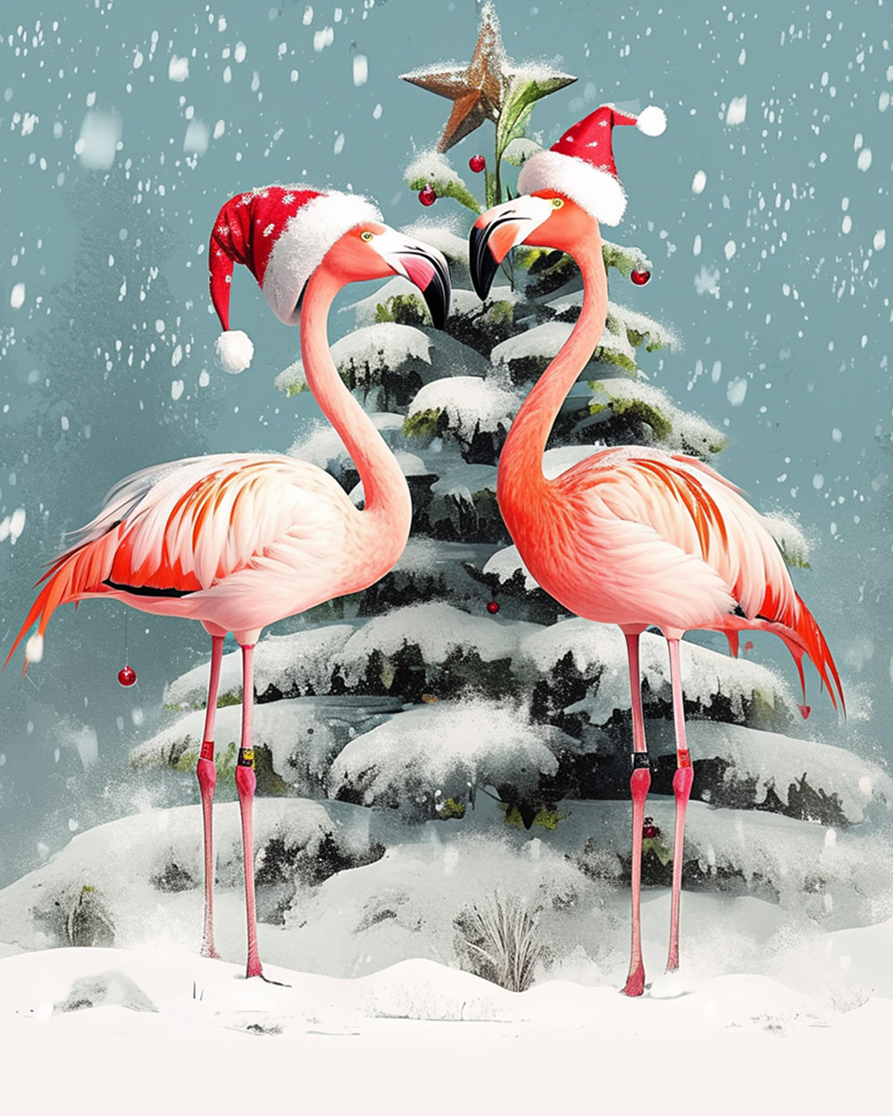 Twee Flamingo's voor de Kerstboom Diamond Painting