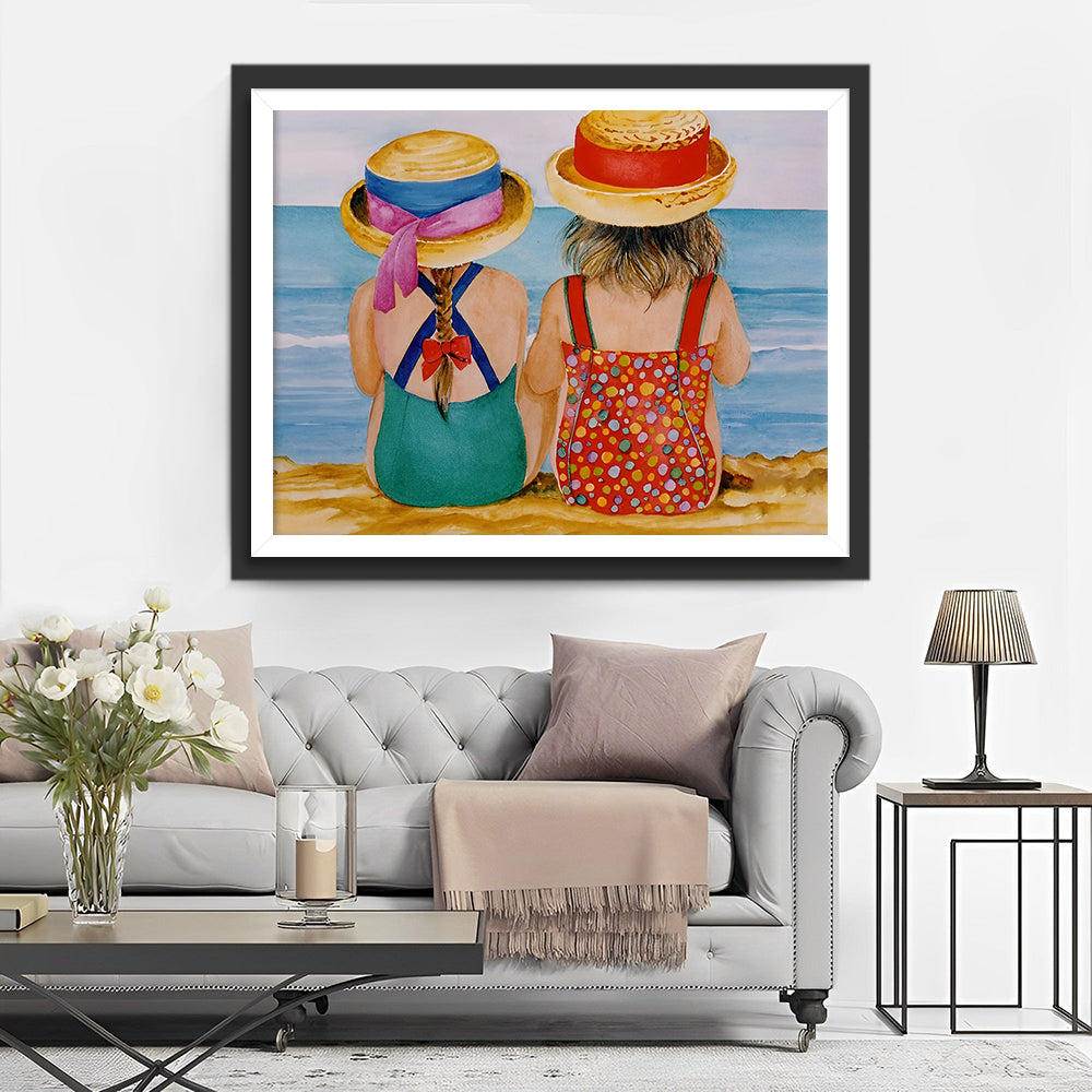 Twee Kleine Meisjes op het Strand Diamond Painting