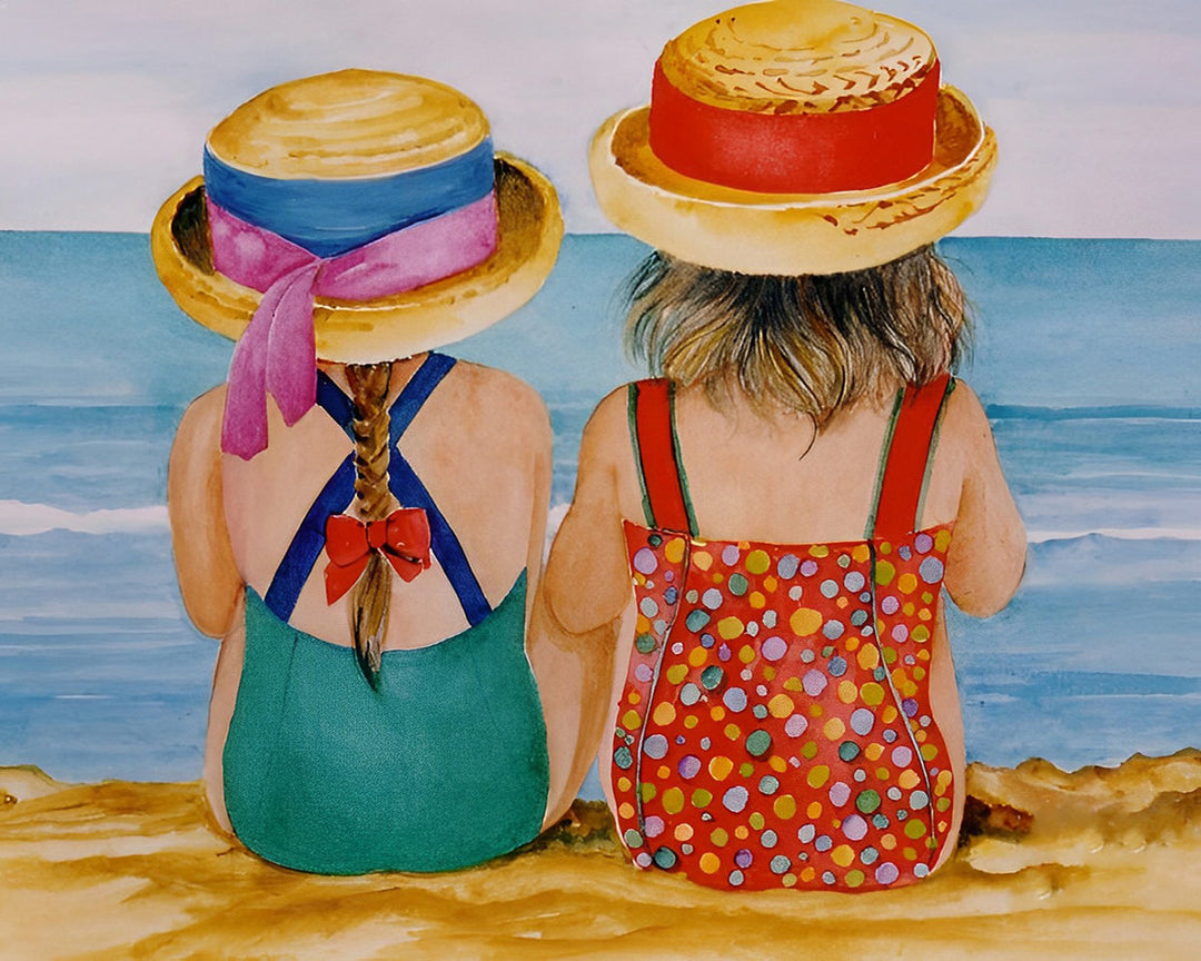 Twee Kleine Meisjes op het Strand Diamond Painting