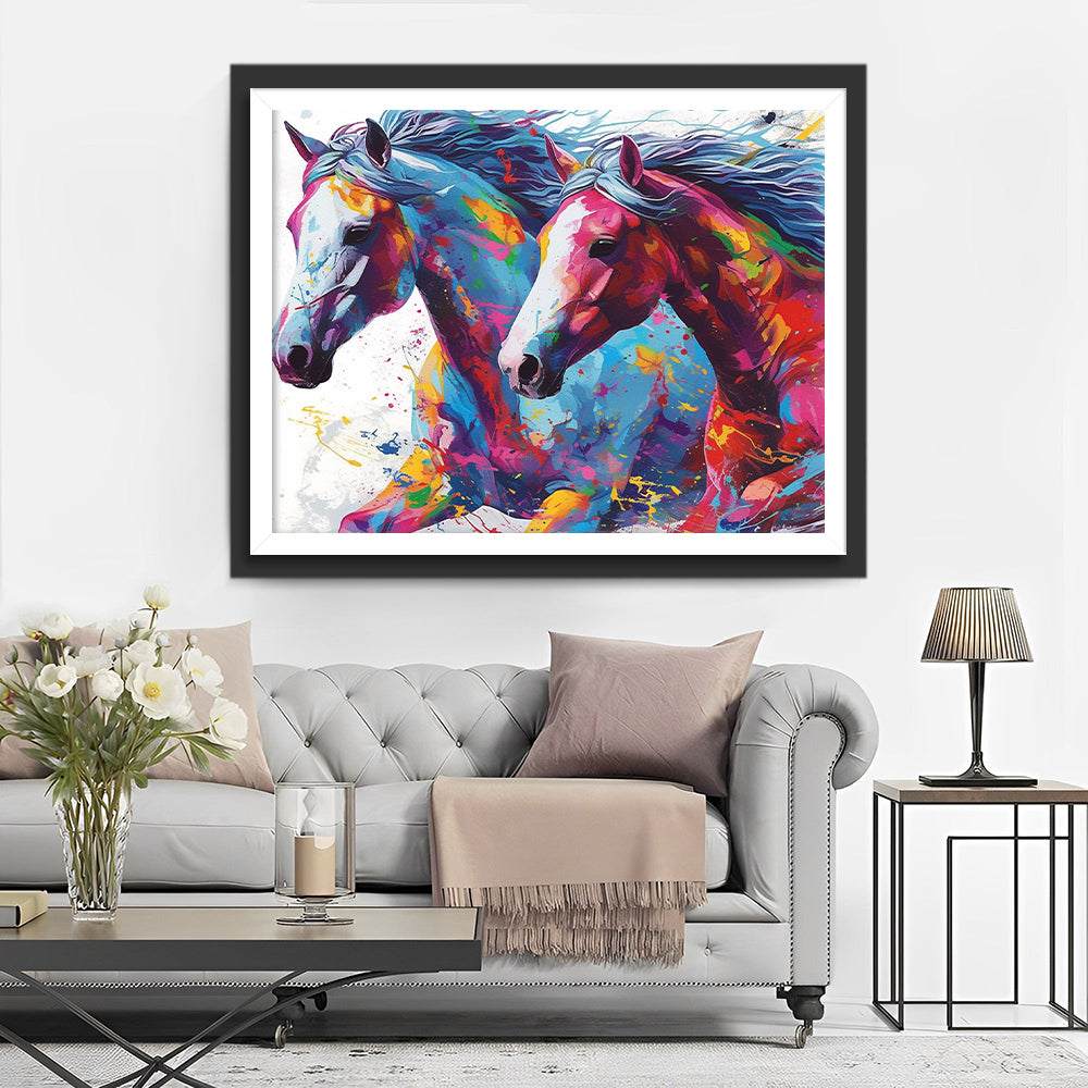 Twee Kleurrijke Paarden Diamond Painting