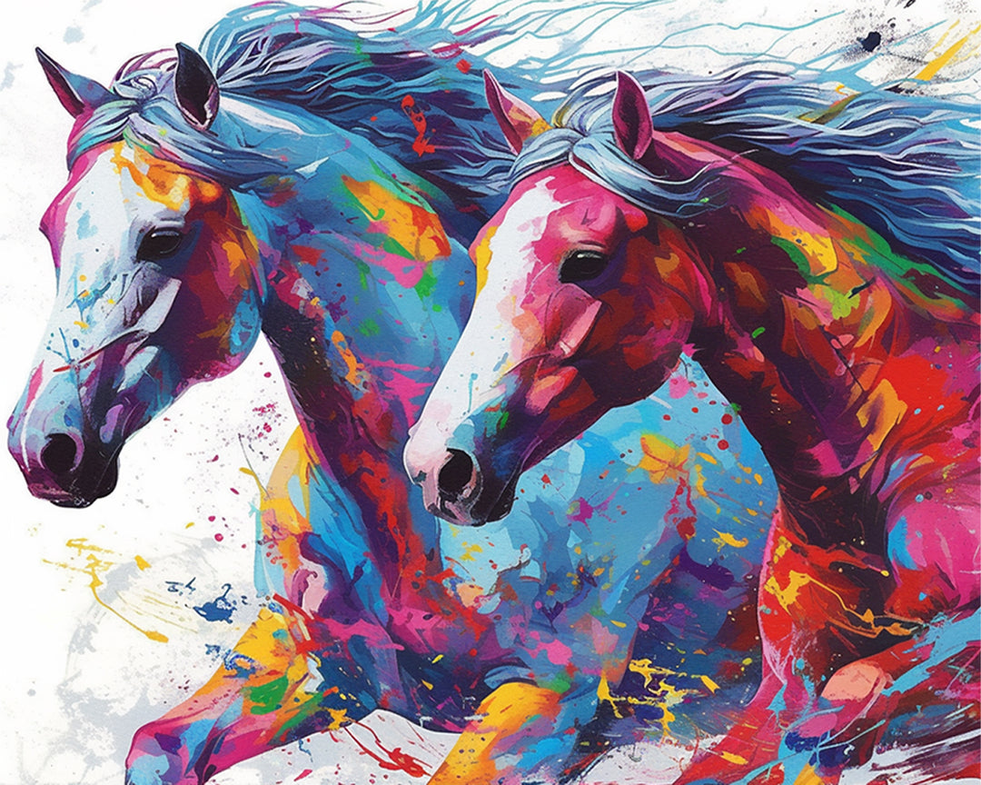Twee Kleurrijke Paarden Diamond Painting