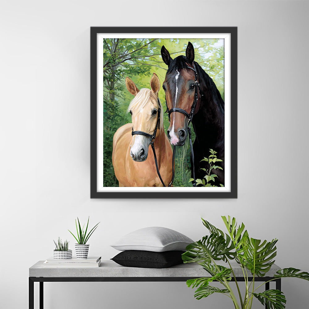 Twee Paarden in het Bos Diamond Painting
